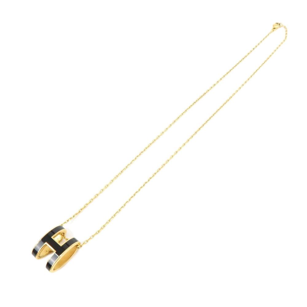 Hermes Pop H Metal Necklace Gold Plating Black